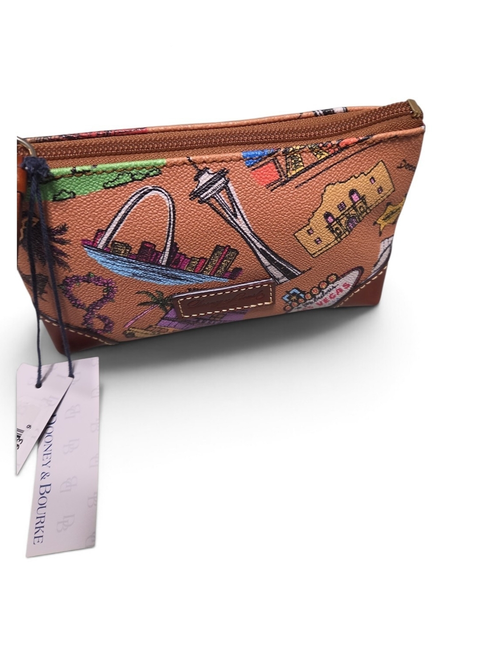 Dooney & Bourke Tan Travel-Icon Printed Zip Pouch